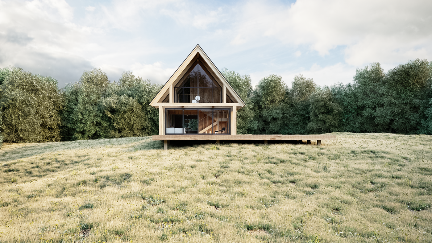 wood cabin 3D Architectural project