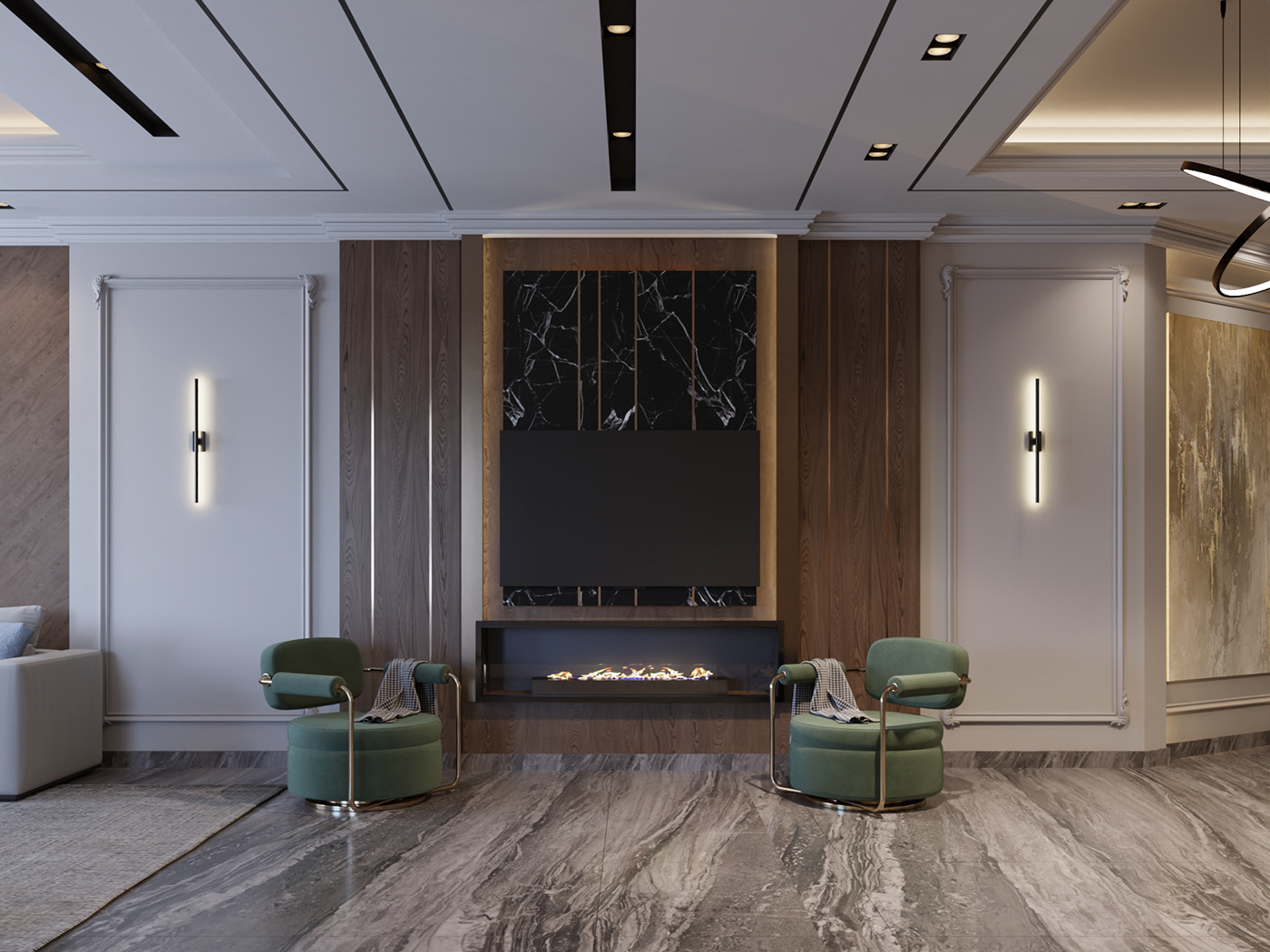 living room entree dining room TVWALL ceiling design interior design  visualization Render 3ds max fireplace