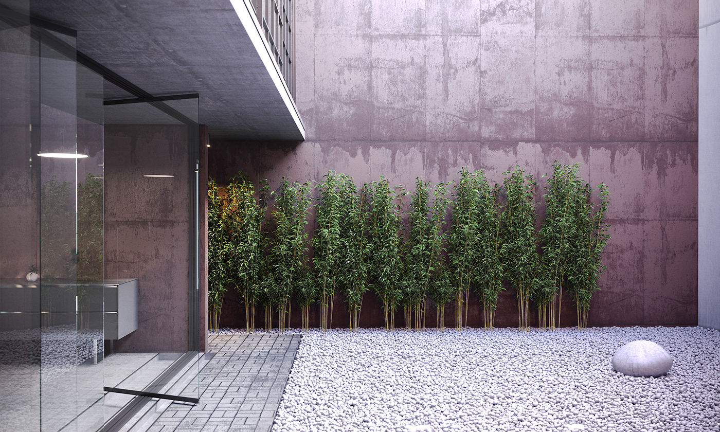 concrete red house Urban architecture Interior Render corona renderer 3ds max modern