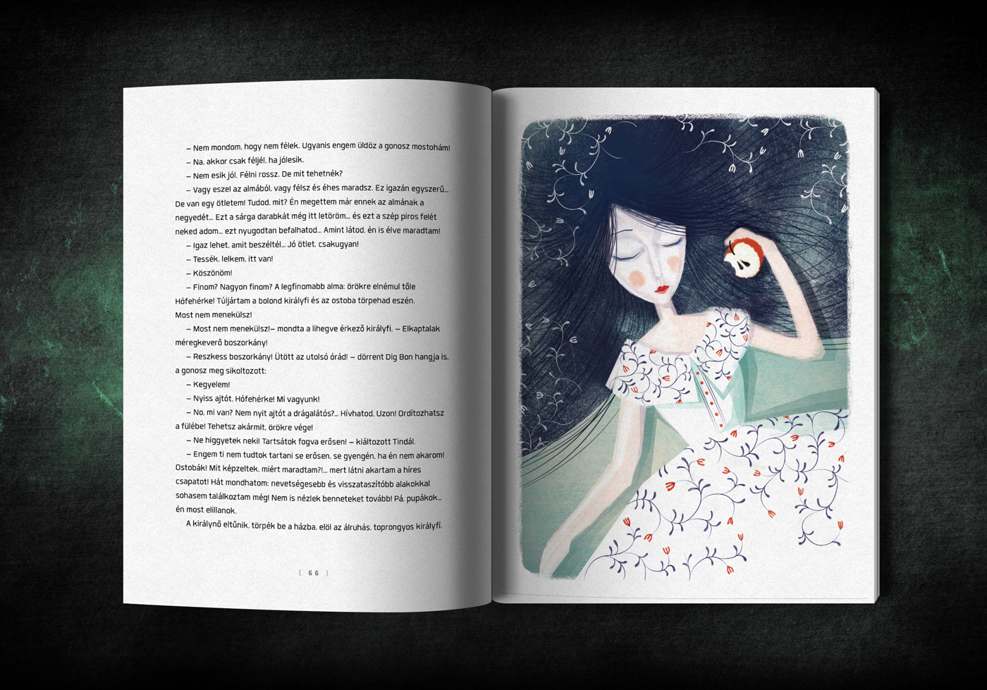 children's book fairy tale snow white Evil Queen apple fairy animals tiger pattern texture brush
