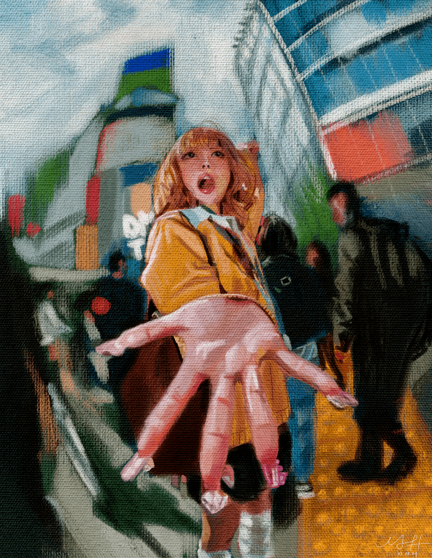 fisheye digital oil painting Perspective Digital Art  ILLUSTRATION  Procreate japanesegirl