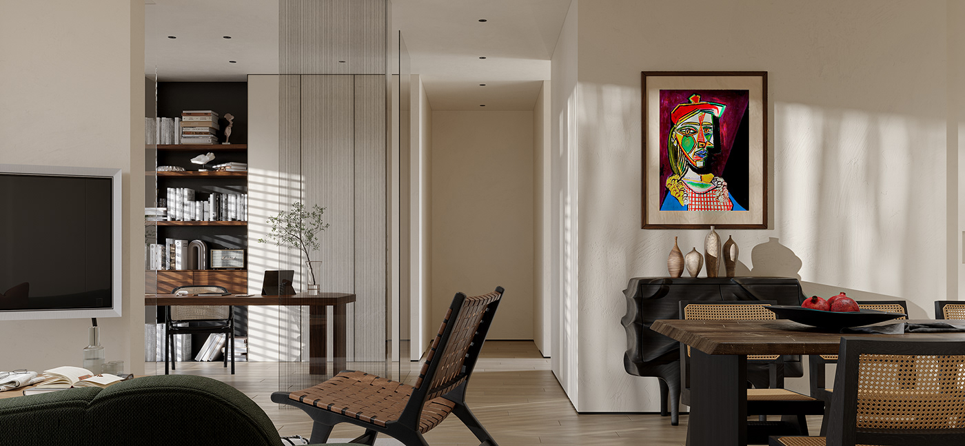 3dsmax 侘寂风 奶油色系 客厅 室内设计 家装设计 效果图 渲染 软装设计 餐厅