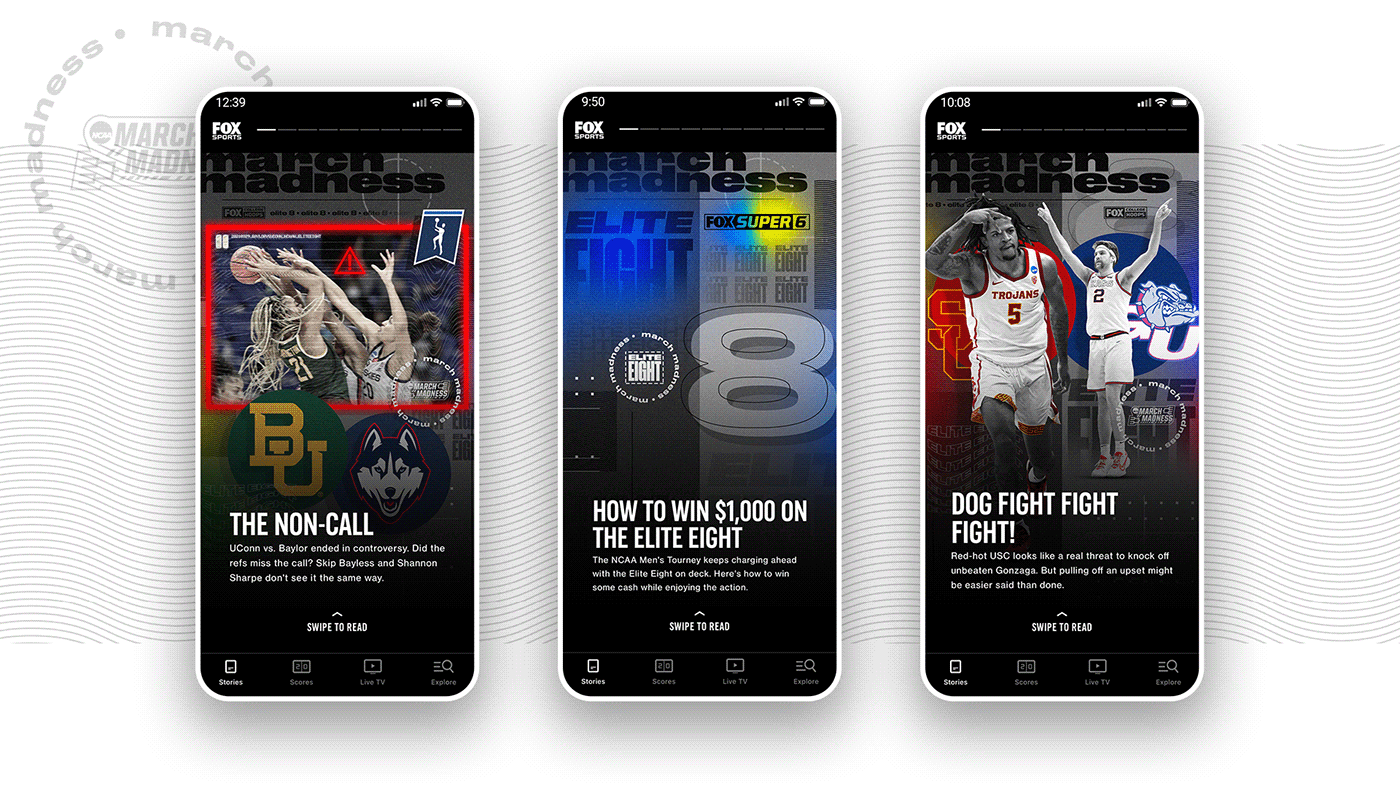 art direction  Baylor College Basketball editorial design  gonzaga march madness sports ui ux user experience user interface
