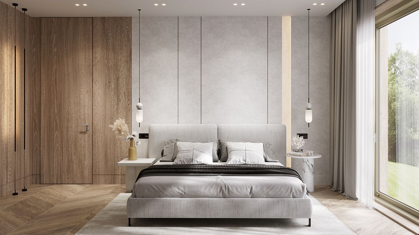 apartment bedroom calm design highend Interior luxury minimal Render sofa