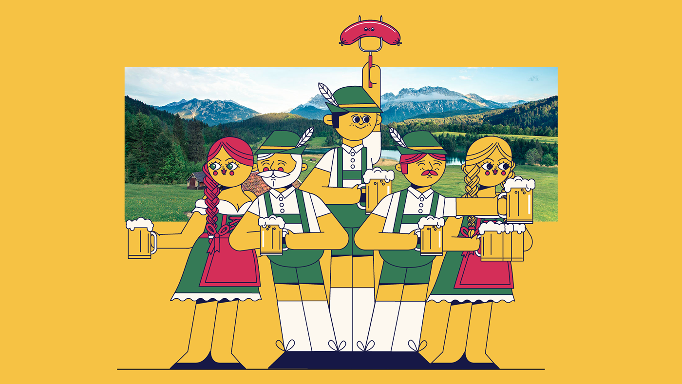 oktoberfest beer sausage characters 2DAnimation bavarian DANCE   accordion germany music