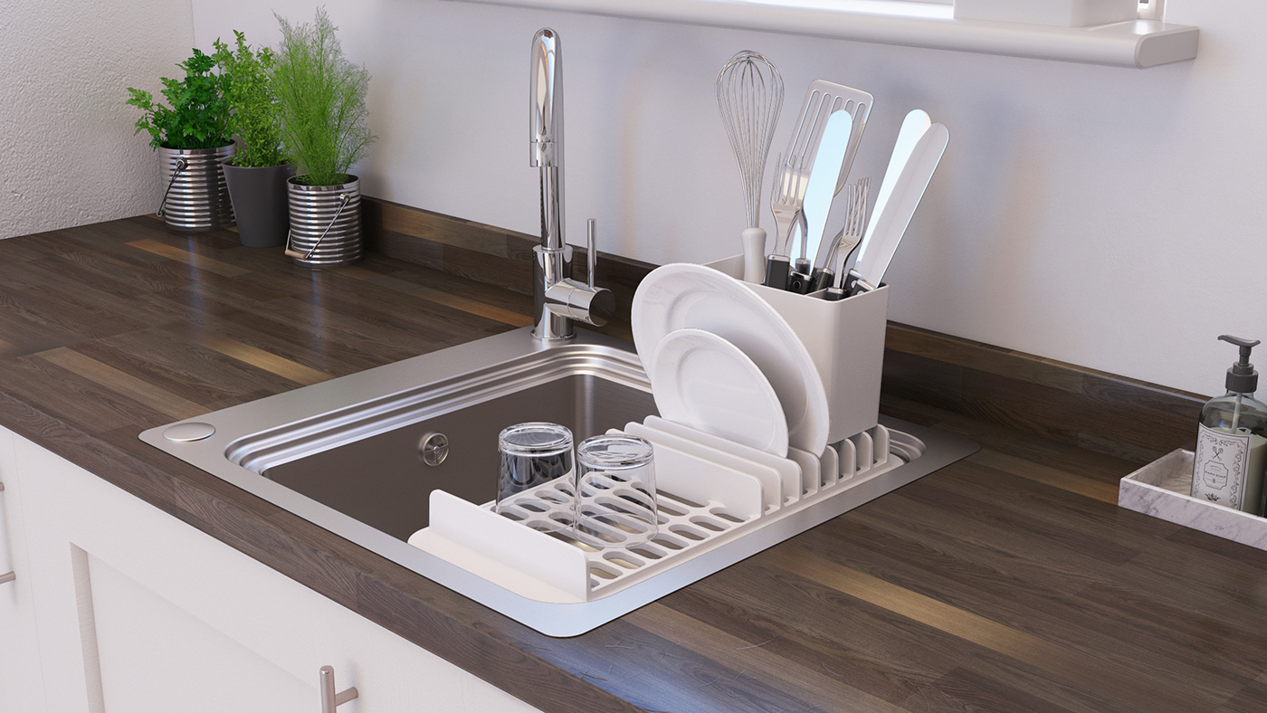 kitchen sink product design  Sink accessories industrial design  kitchen chopping board Dish rack kitchen accessories storage