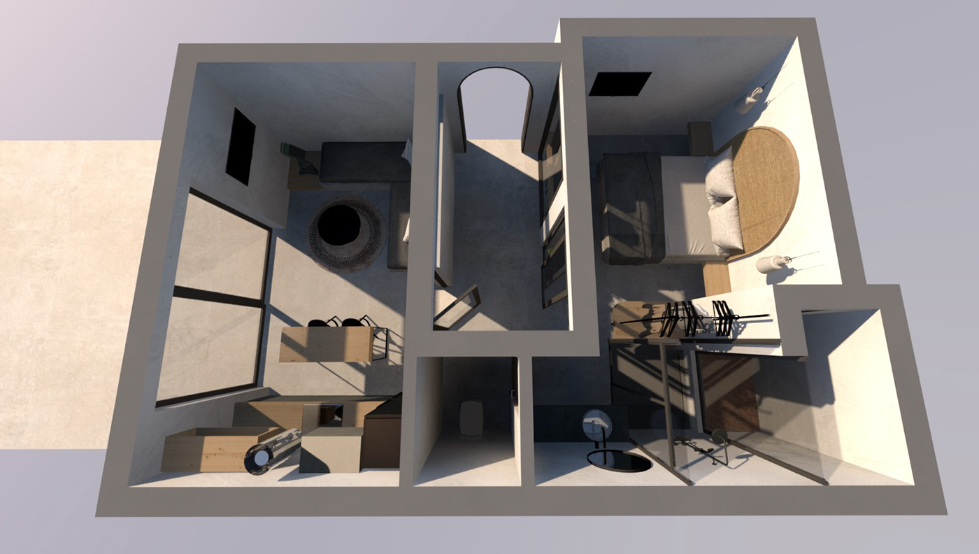 3D architecture design hotel room Interior interior design  Render santorini visualization