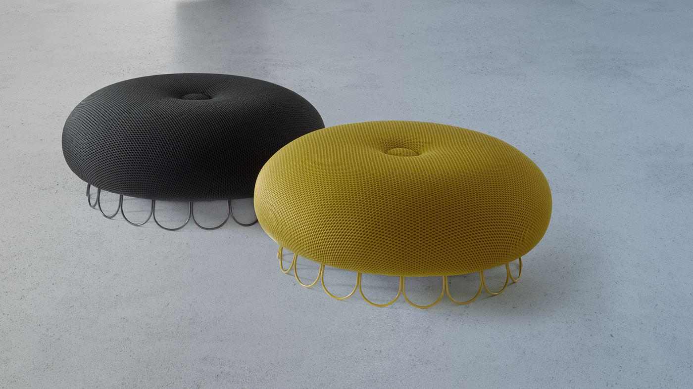 pouf upholstery 3d mesh green black furniture Interior Unique furniture design  product design 
