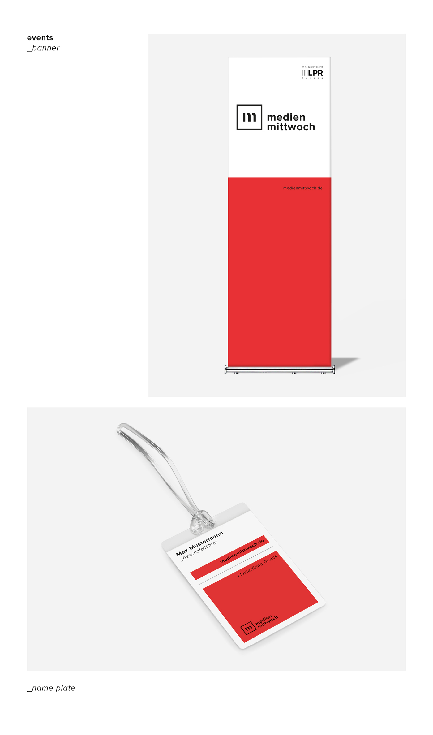 red minimalistic Corporate Design bauhaus Frankfurt Medienmittwoch business card letterhead brochure postcard