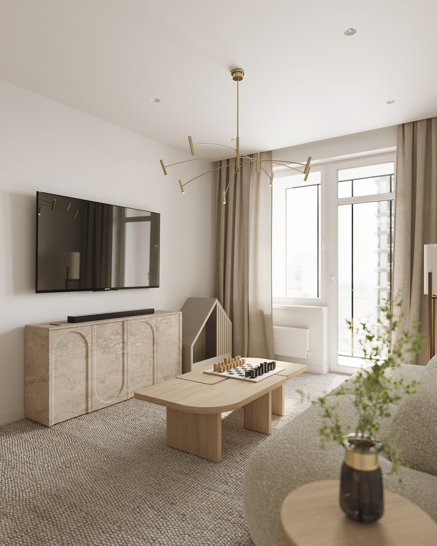 Japandi desert interior design  Interior minimal cozy living room kitchen bedroom GANZHADESIGN