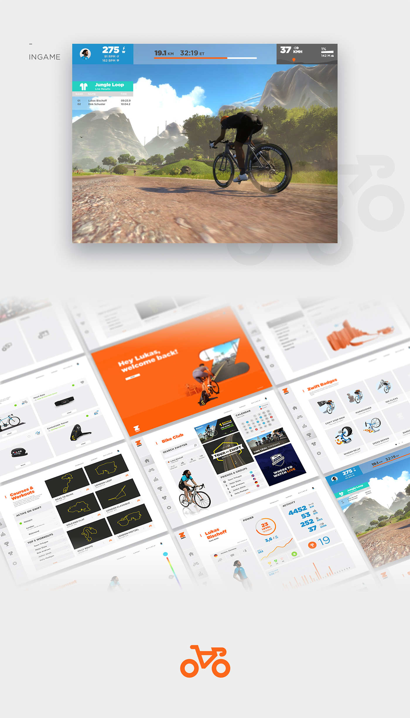 zwift app UI Bike icons sport training game Interface ux