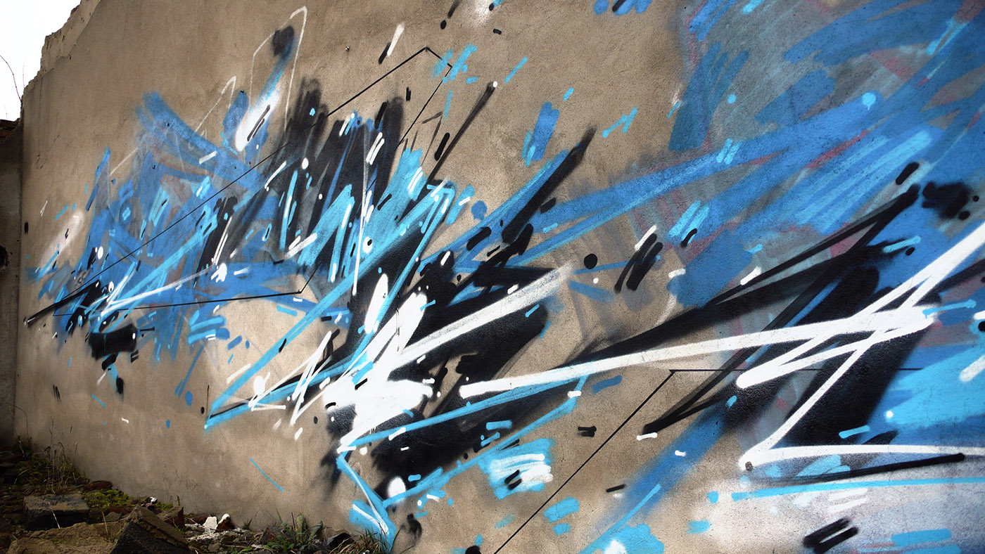 Dynamism blue abandoned parking lot abstract spray Form clean fast noise sketch