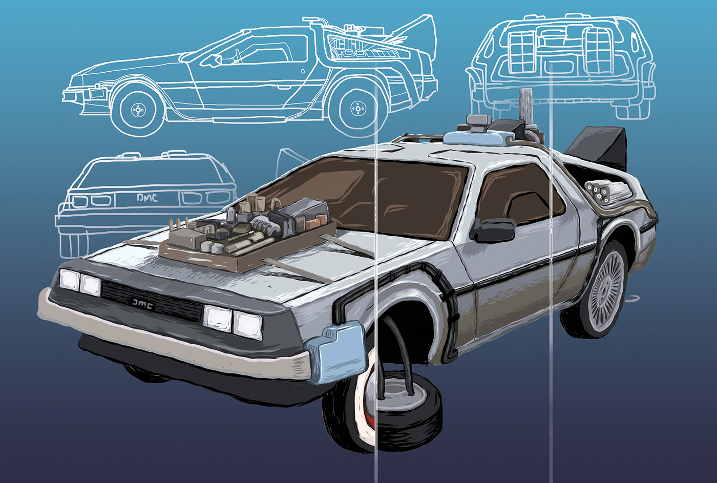 Doc Brown Marty Mcfly Back tt Future adobe draw Sci Fi time travel DeLorian