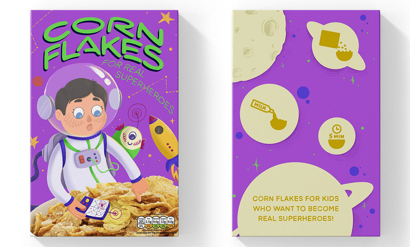 design Cornflakes Packaging packaging design package children illustration Character design  ILLUSTRATION  flakes Character