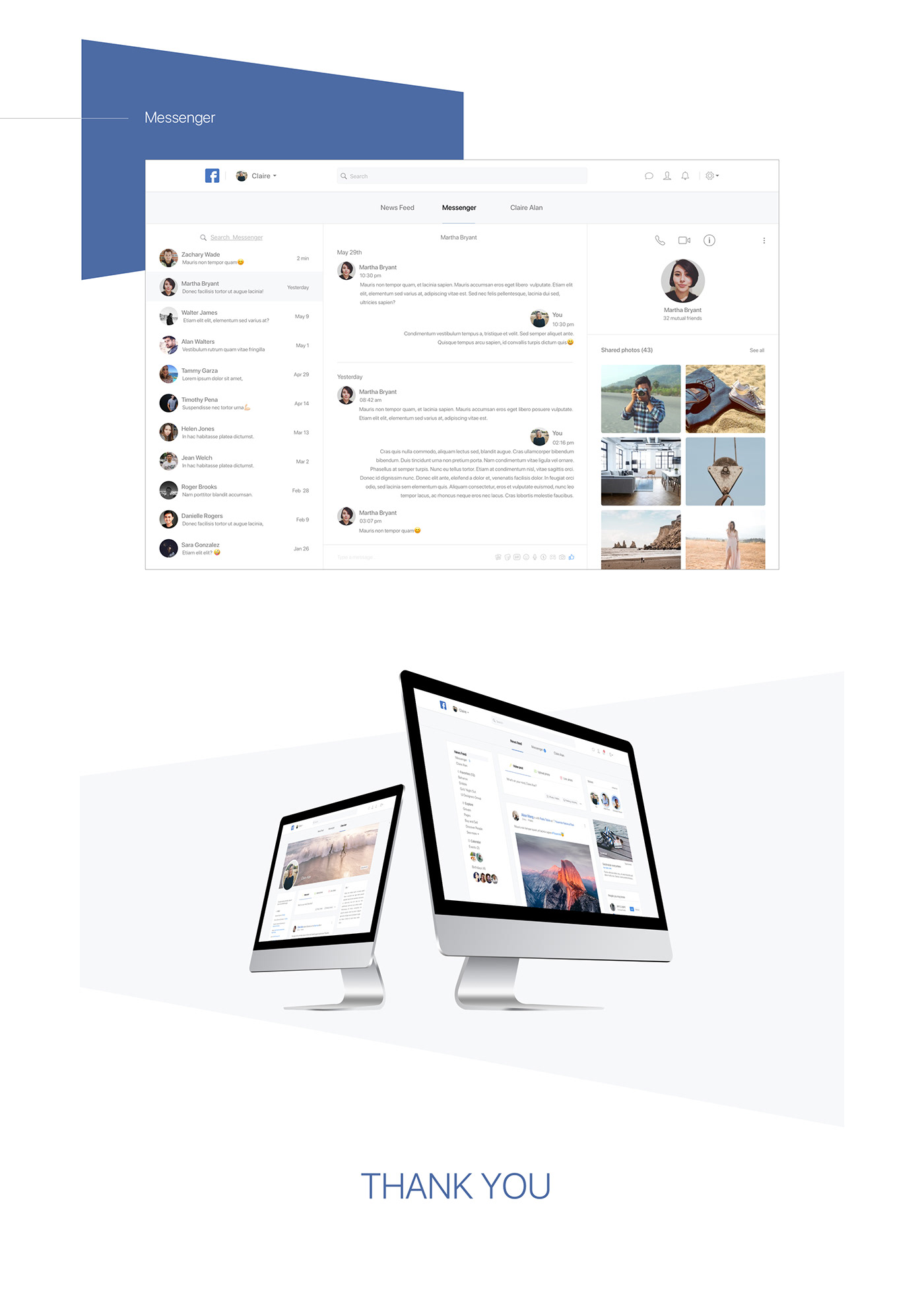 facebook redesign UI/UX minimal social media messenger profile Web Design  clean design