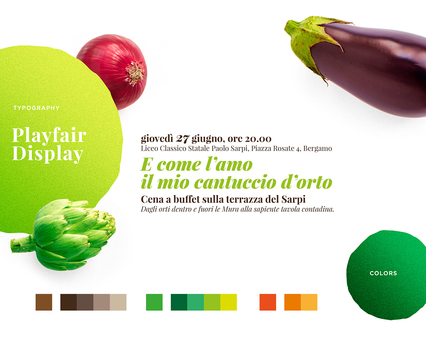 Landscape agriculture vegetables dinner garden flyer menu poster museum bergamo