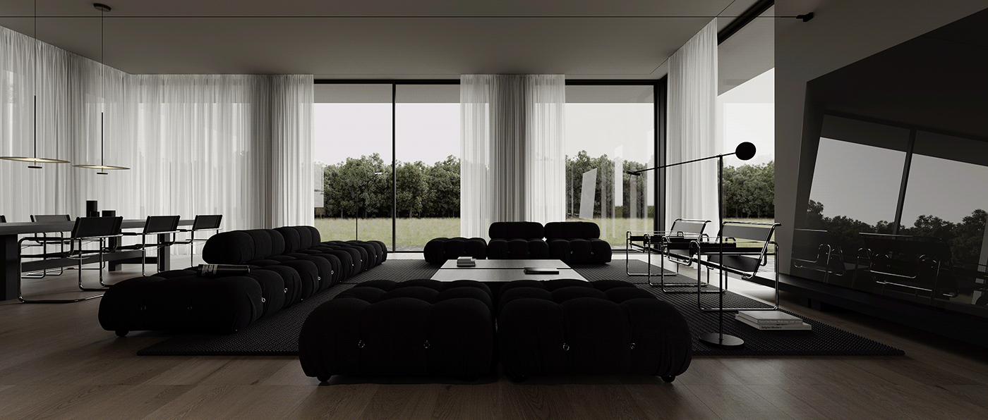 black black interior CEA interior design  Interior Visualization minimal Minimalism Minotti poliform Villa