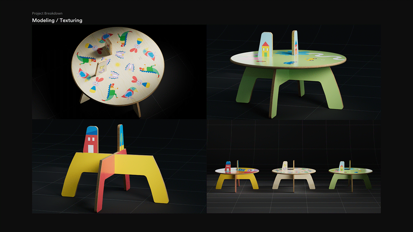 2D motion graphics aftereffects Alessandro cinema4d furniture kid's book mendini