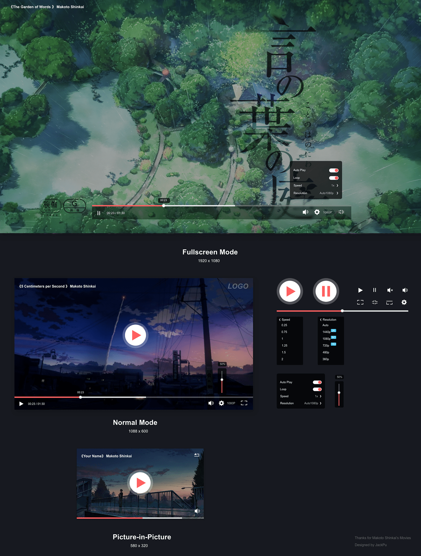 video player playback icons Player UI