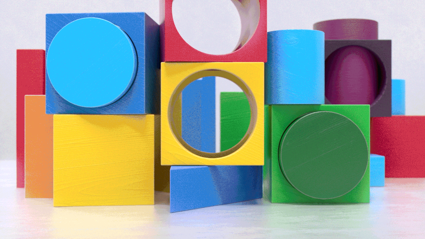 Fun motion animation  video wooden toy colorful Playful Dynamic modular design