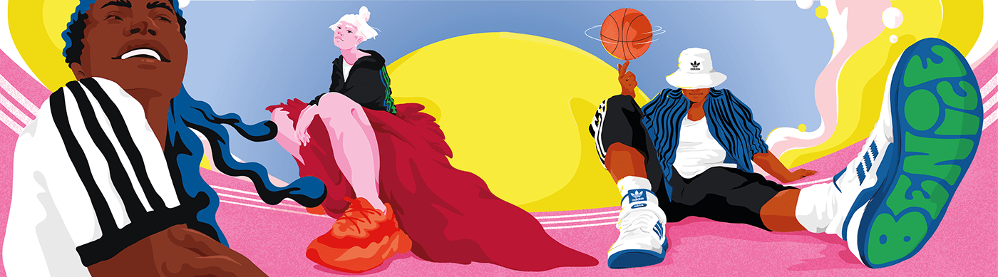 adidas basketball berlin bold colors digital illustration fashion illustration flatillustration footlocker ILLUSTRATION  retail display