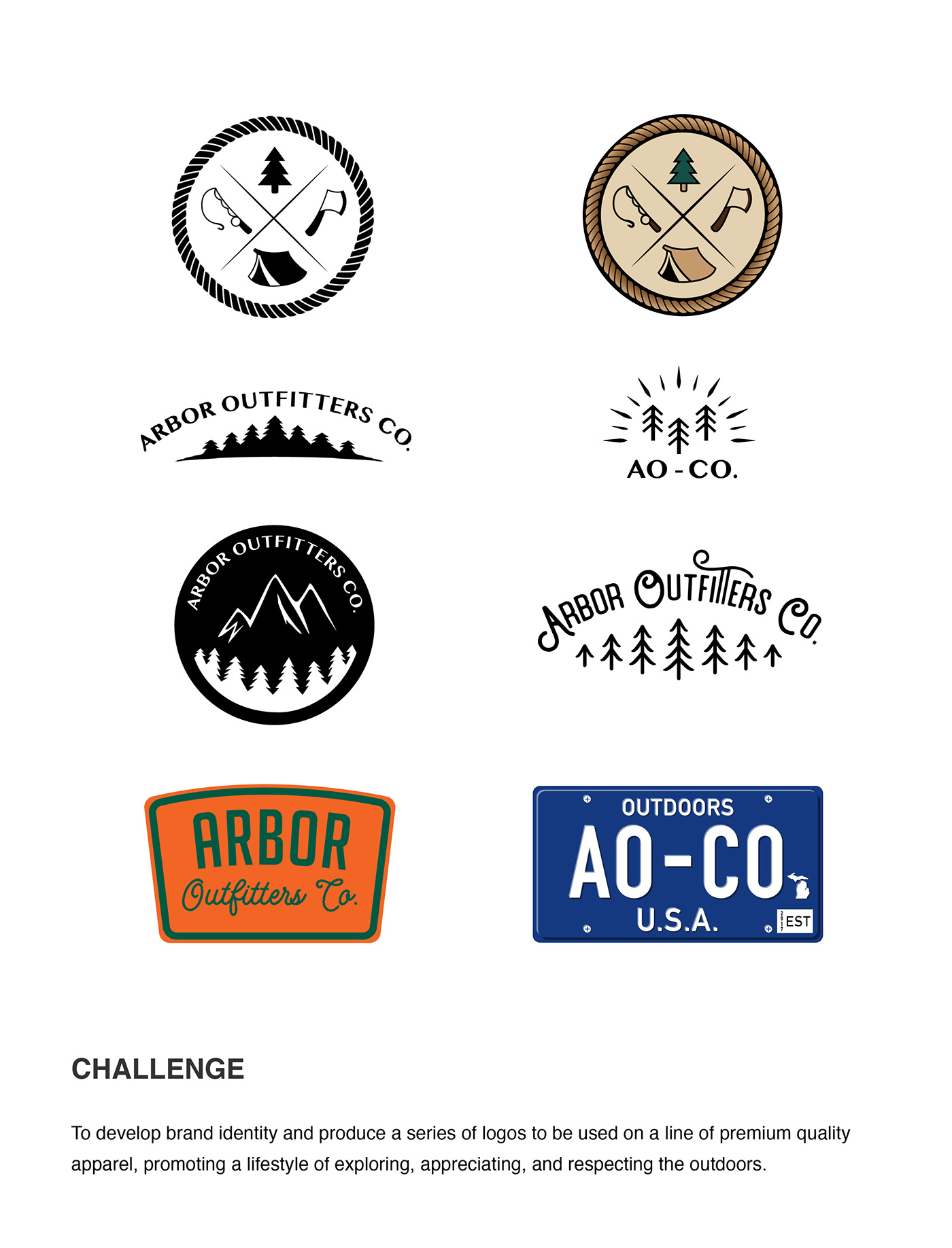 branding  Outdoor Apparel adventure Logo Design graphic design  arbor outfitters co identity apparel concept wilderness