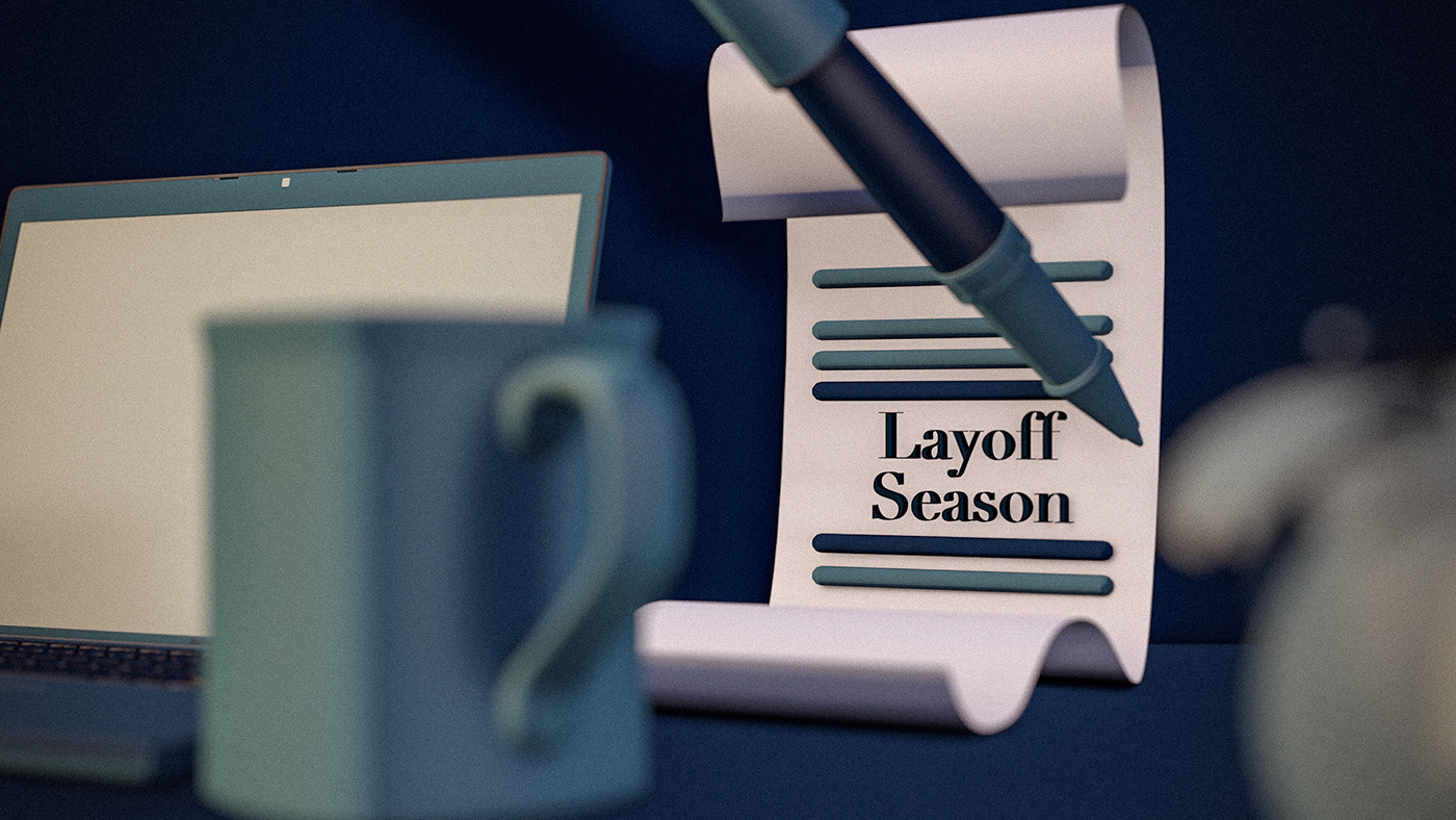 3D cinema 4d concept corporate economy firing hiring layoff Office trending news