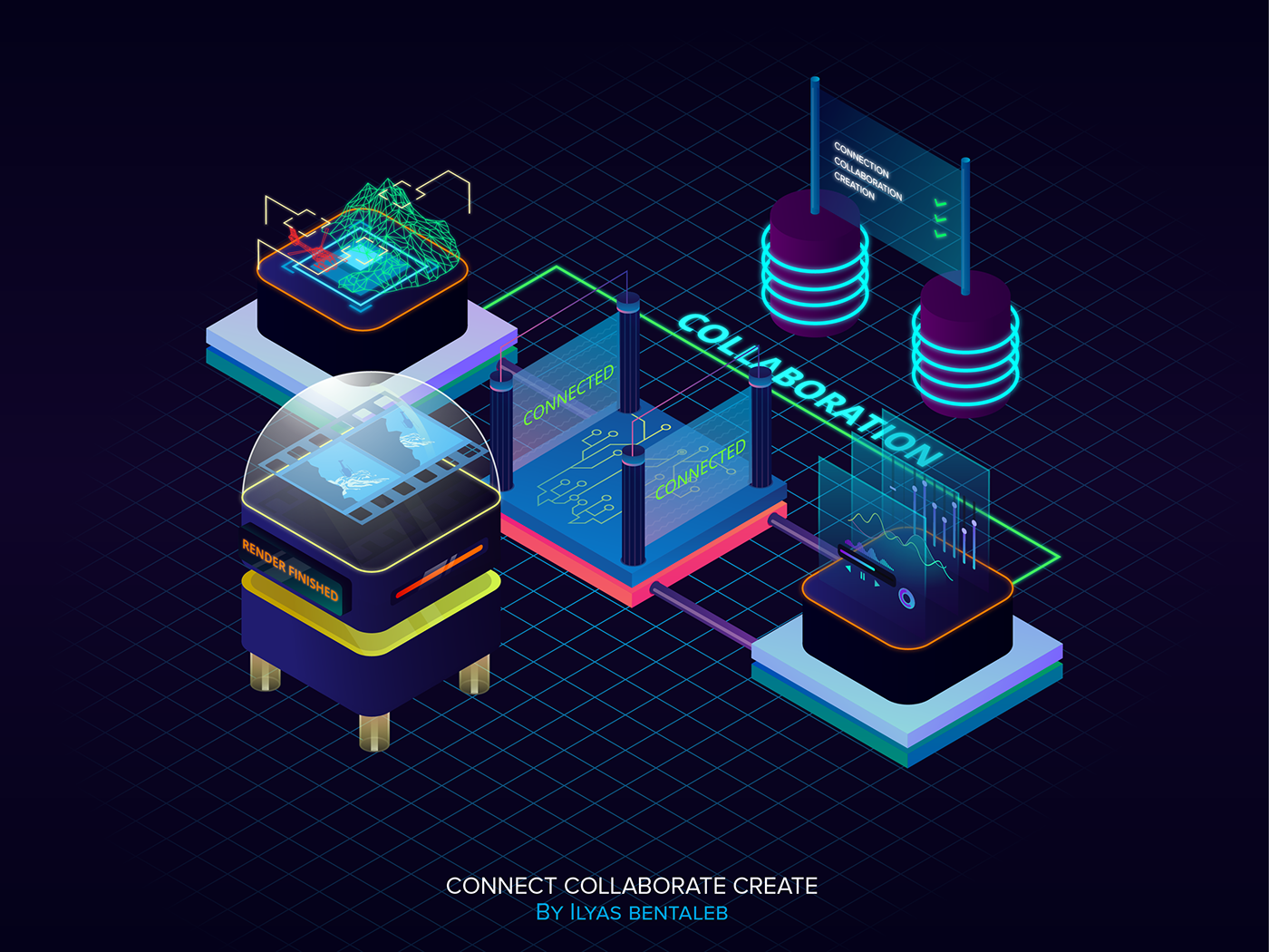 Isometric infographics Retro Collaboration connection Create vector Audio Visual ui ux adobeawards