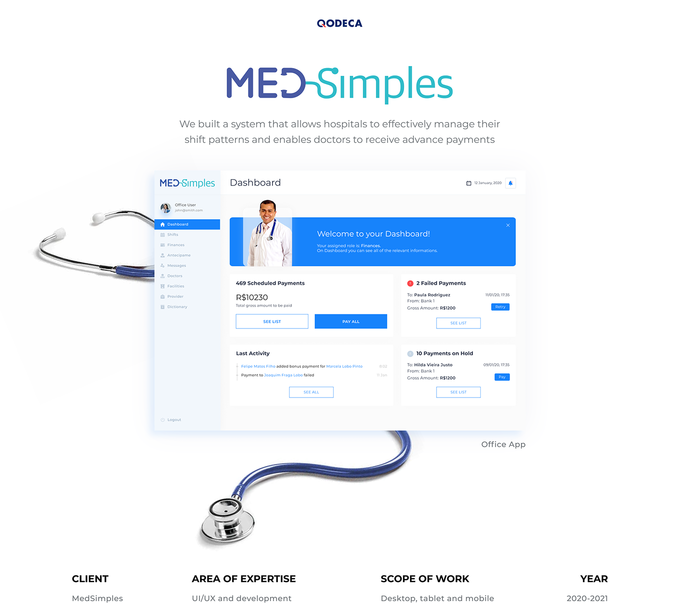 dashboard desktop app healthcare healthtech medtech Mobile app Office system UI ux