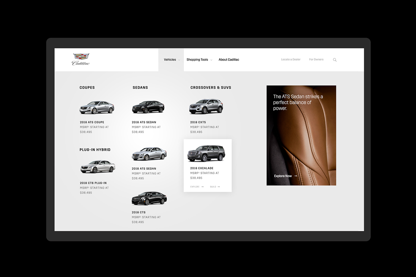 Cars cadillac Website Webdesign Webdevelopment