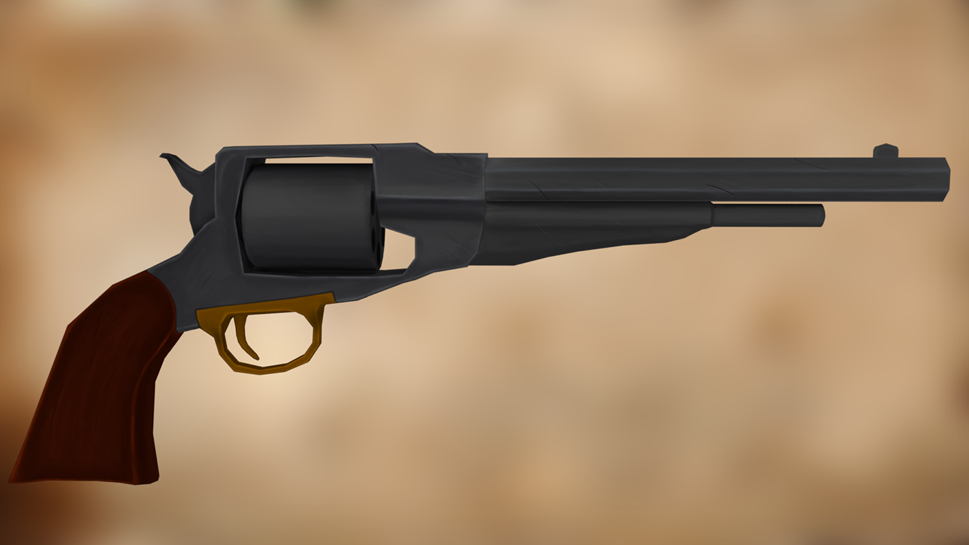 Revolver old Gun Weapong 3D LOW poly Hand Painted