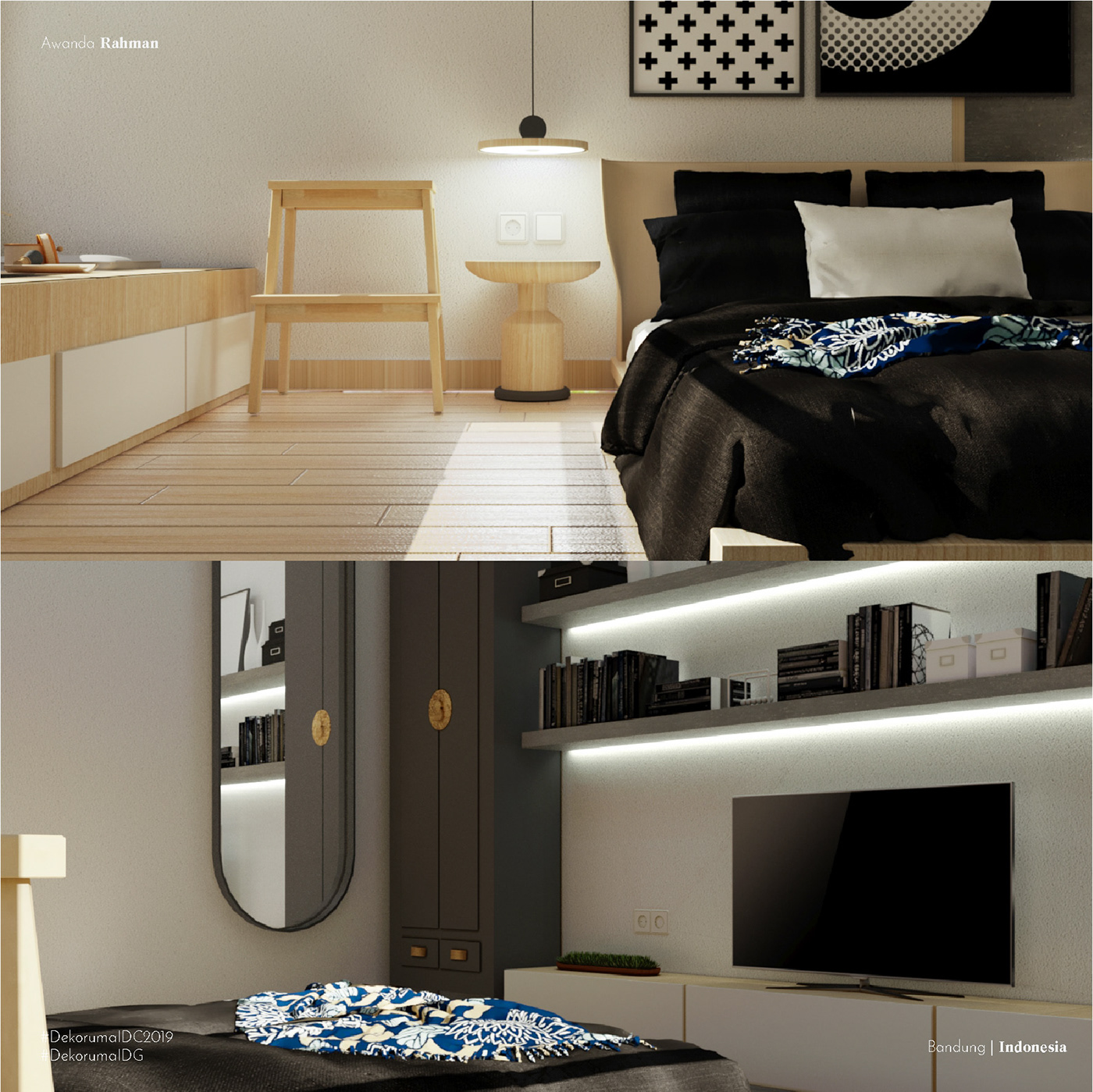 bedroom design japanese Scandinavian Interior interiordesign black White monochrome