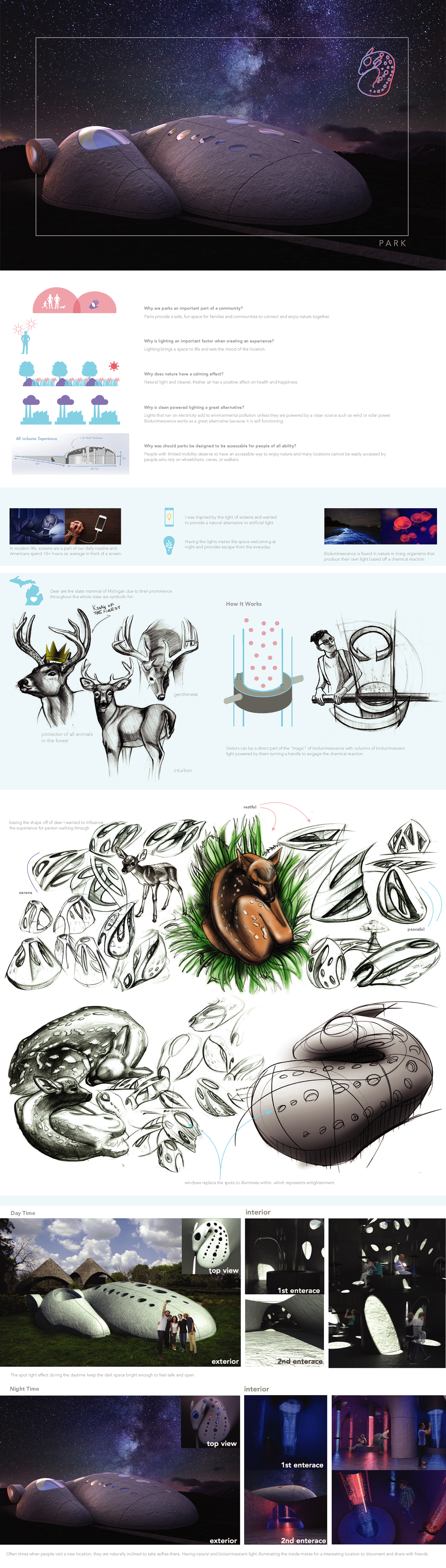 architecture luminescences Experience deer product design  Park photoshop sketches keyshot Renderings