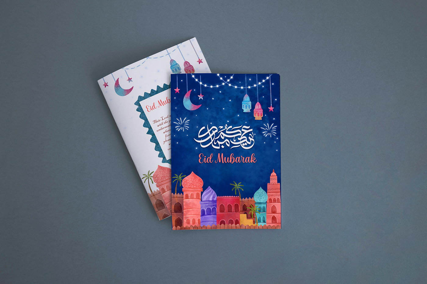 Eid Greetings Card  & Ramadan Greetings Card Illustrations with Arabic Calligraphy.