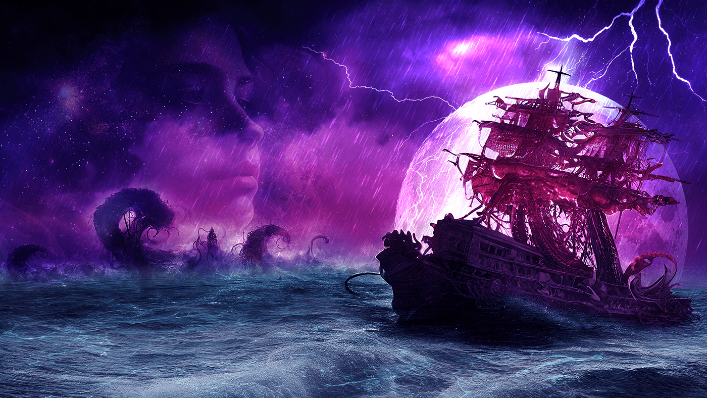 concept art digital illustration digital painting goddess Matte Painting octopus outer space Photo Manipulation  photoshop pirates