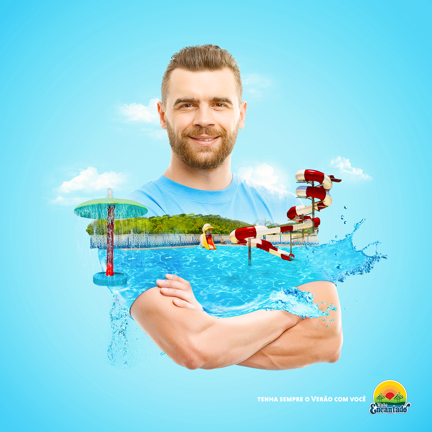 summer Pool man blue ad design mannipulations photoshop