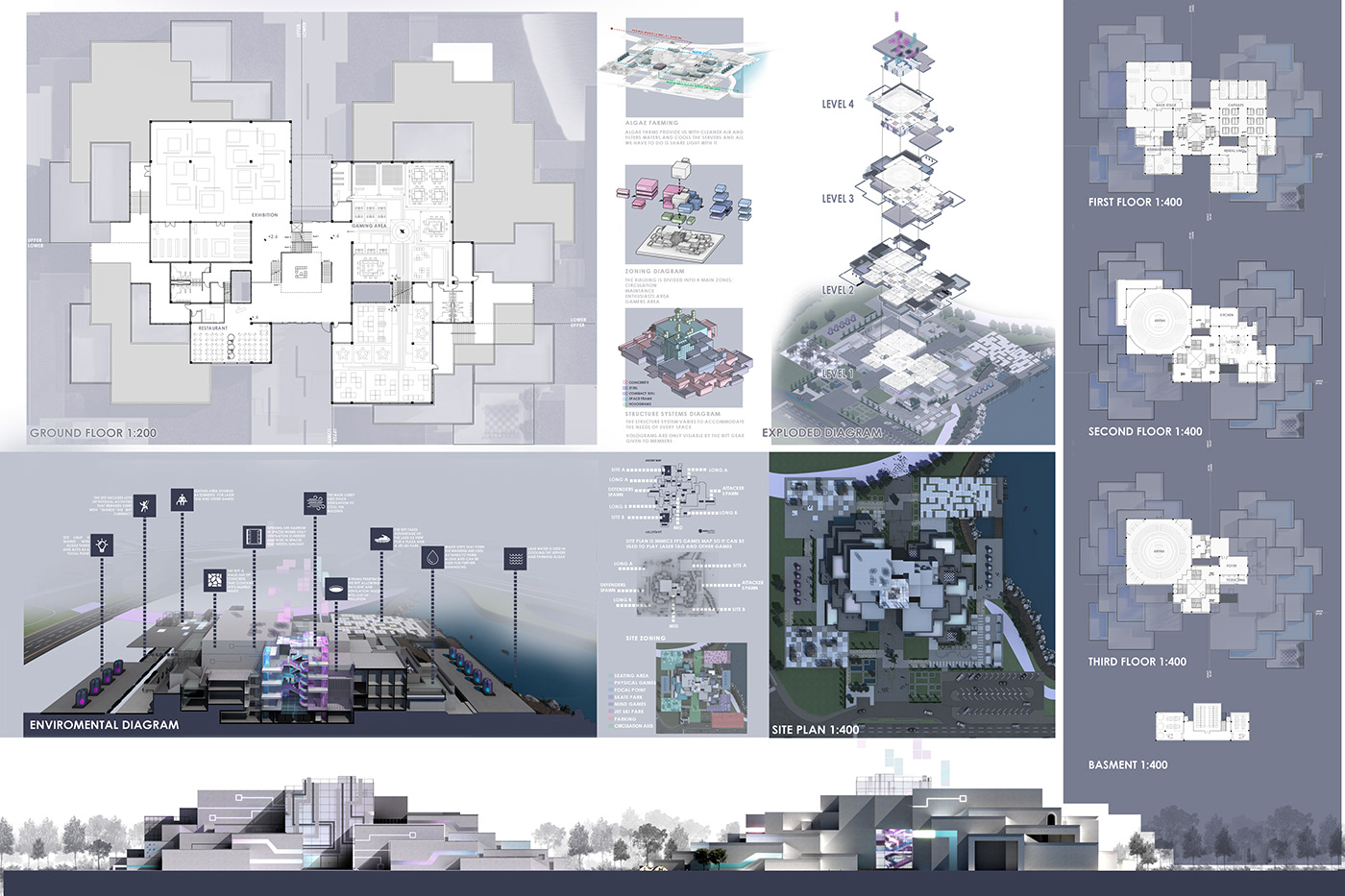 architecture gaming center 3ds max pixel archviz visualization interior design  corona Grasshopper