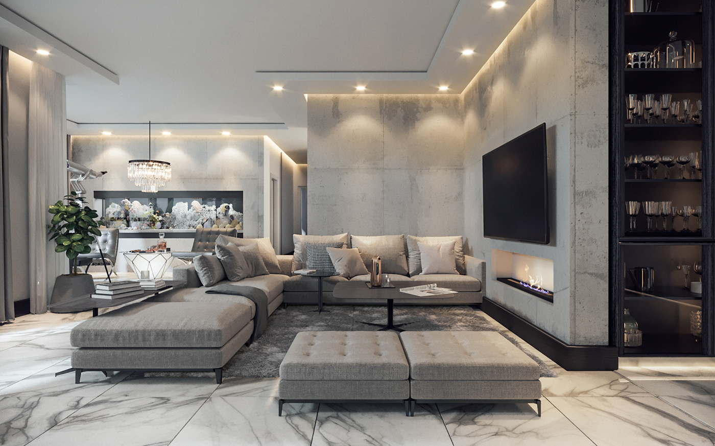 Interior design 3ds corona concrete Marble apartament