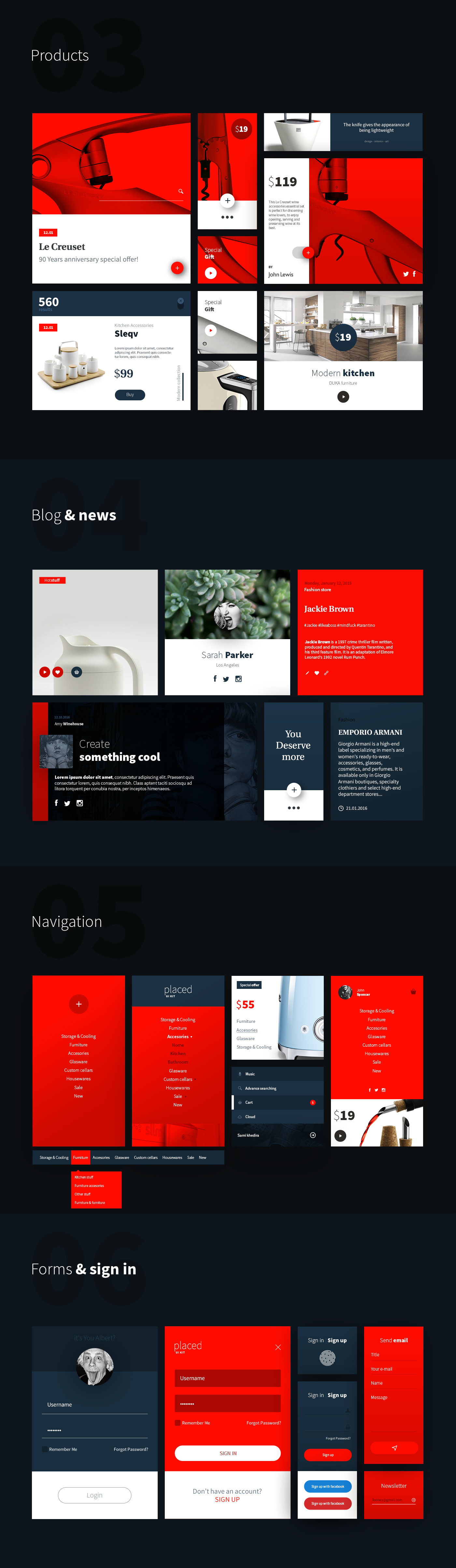 Placed placed ui kit UI ui kit ux psd psd file download red & white red clean minimalistic modern