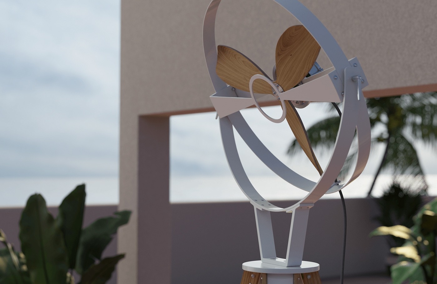 Aura design fan furniture design  minimalist design modern architecture modern furniture standing fan tripod fan ttato wooden fan