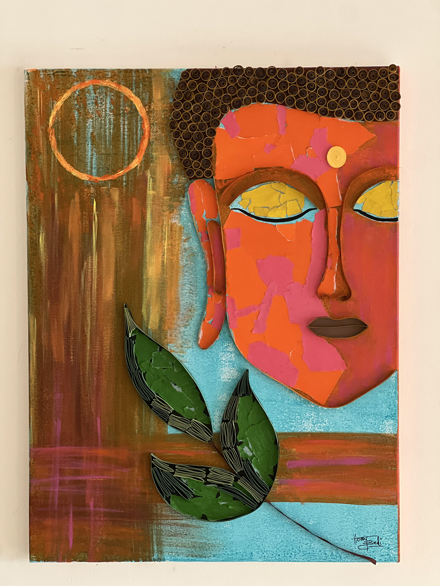Buddha paper acrylic paints canvas paper quilling