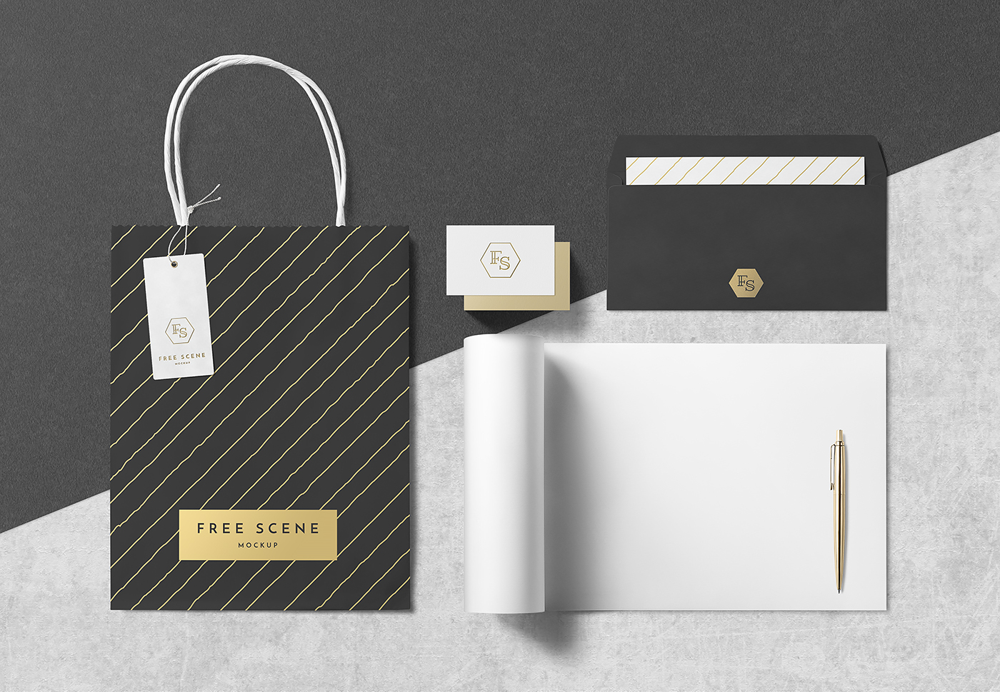 free download psd mock up Stationery Marble brand template Mockup