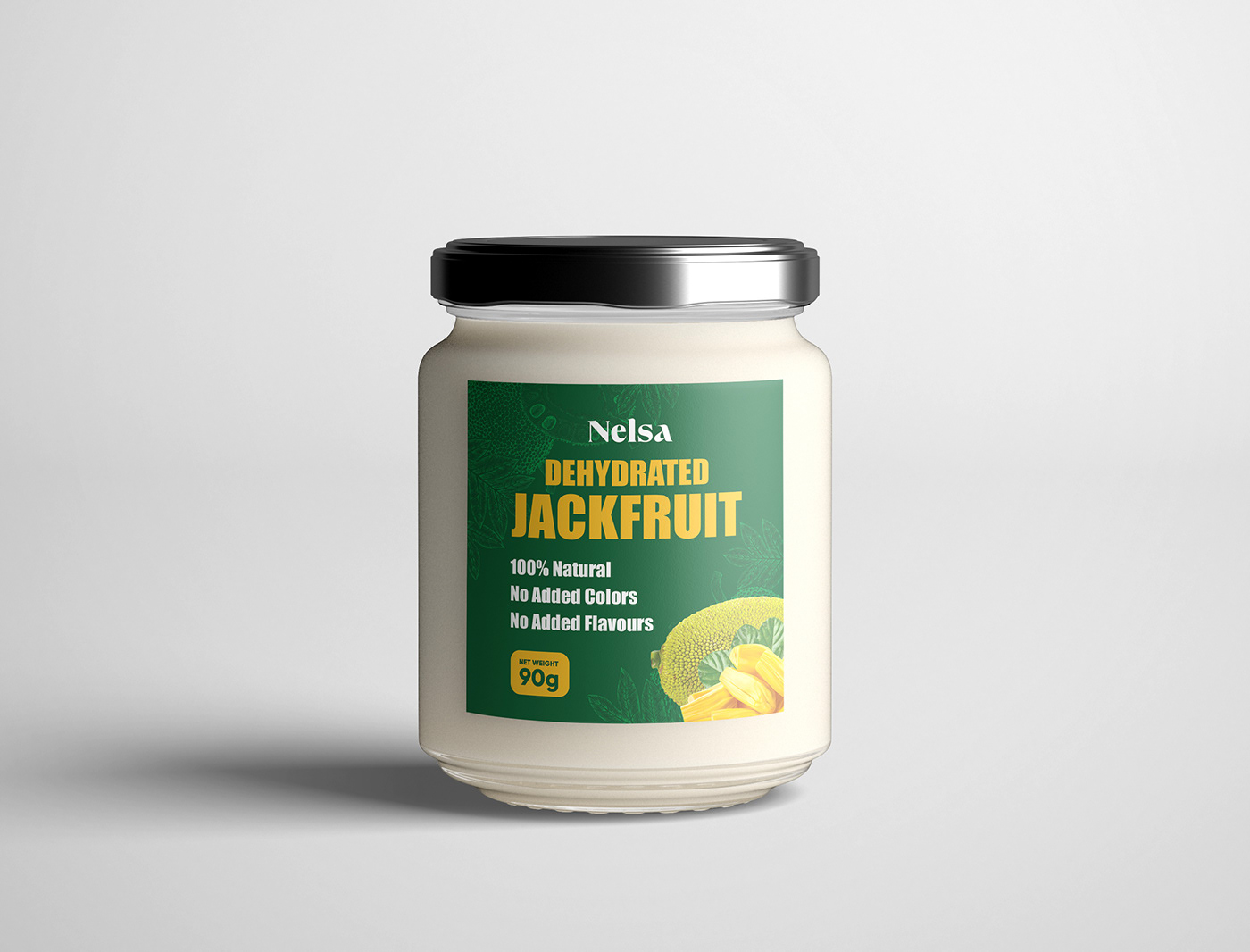 bottle dehydrated Food  fresh Fruit jackfruit jar Label Mockup Packaging