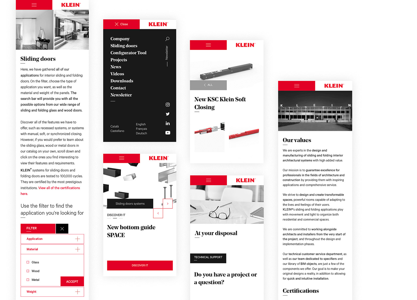 filter Klein sliding doors ux/ui Website