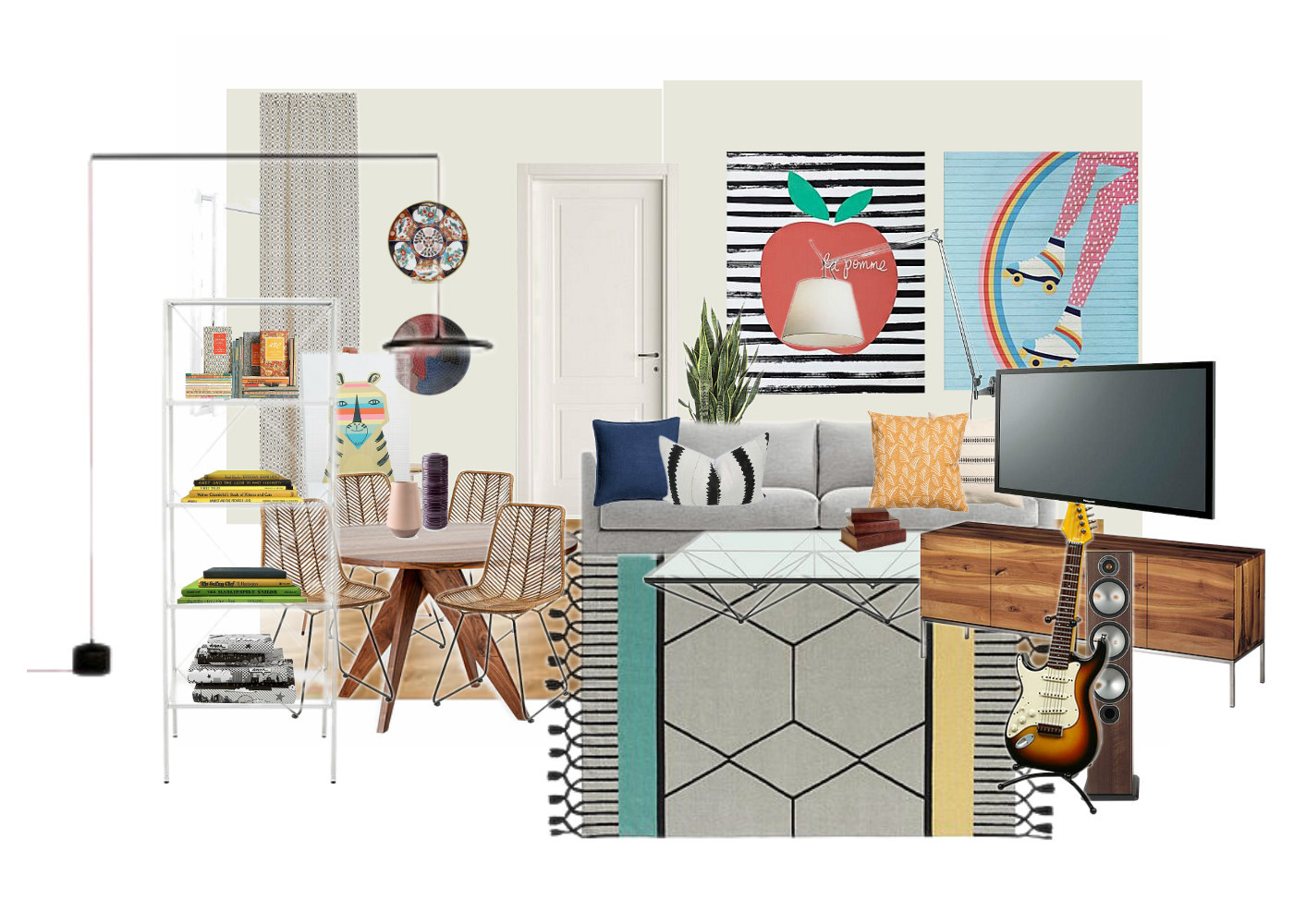 Interior design concept moodboard planning apartment fusion eclectic