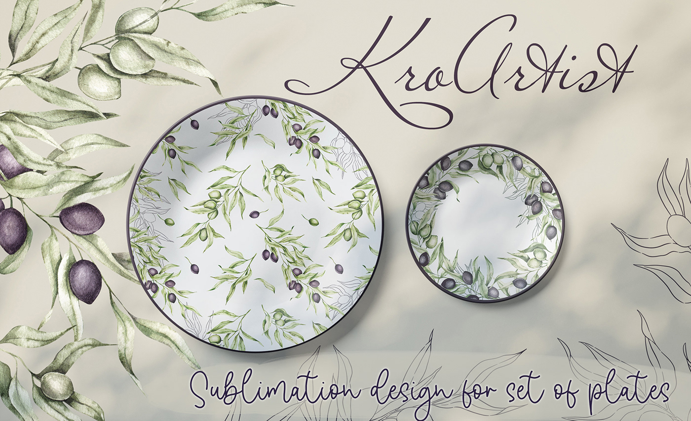 botanical botanical illustration clipart floral olive olives pattern plate watercolor wreath