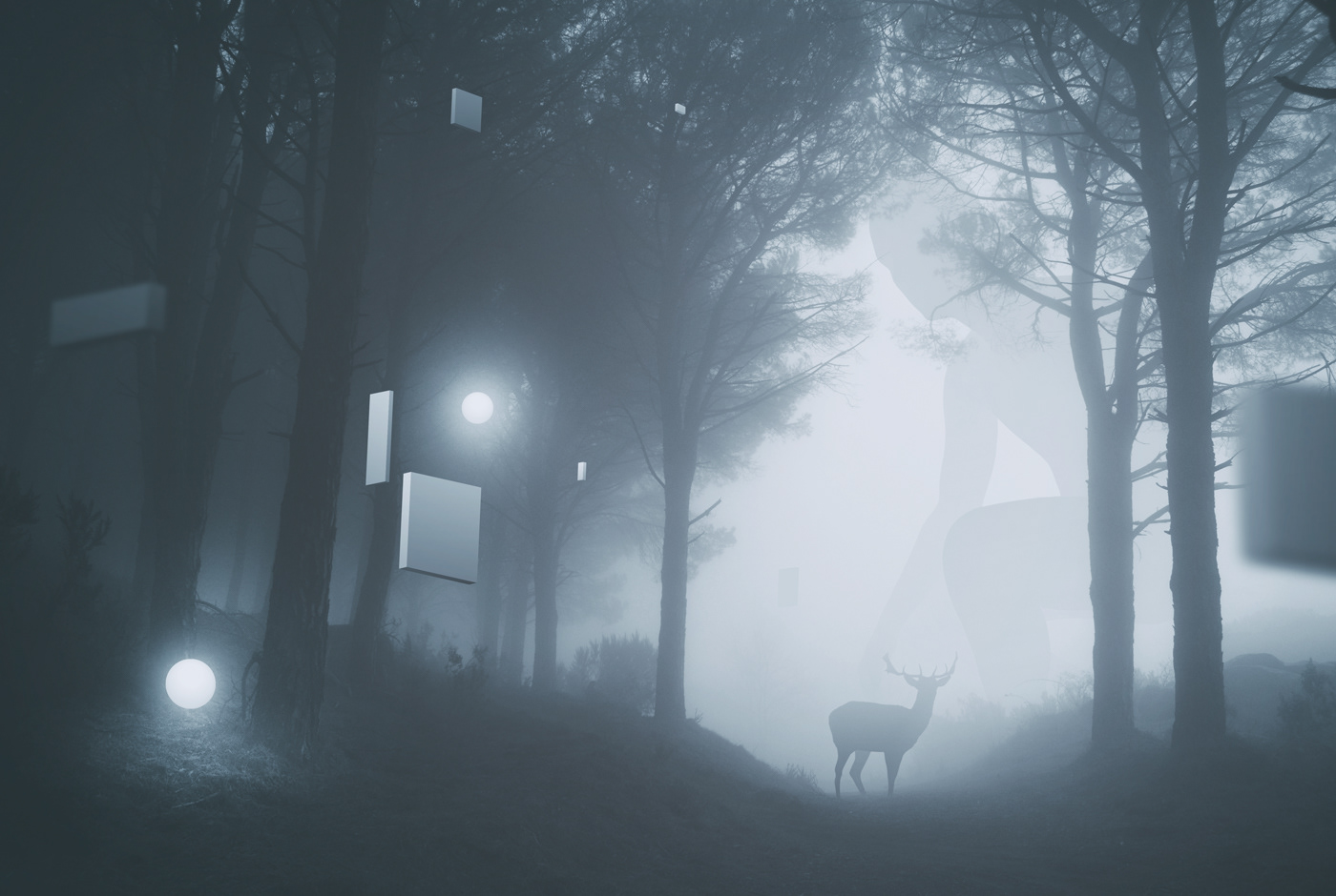 surreal geometry vector collage Photo Manipulation  dreamy giant fog Nature Landscape