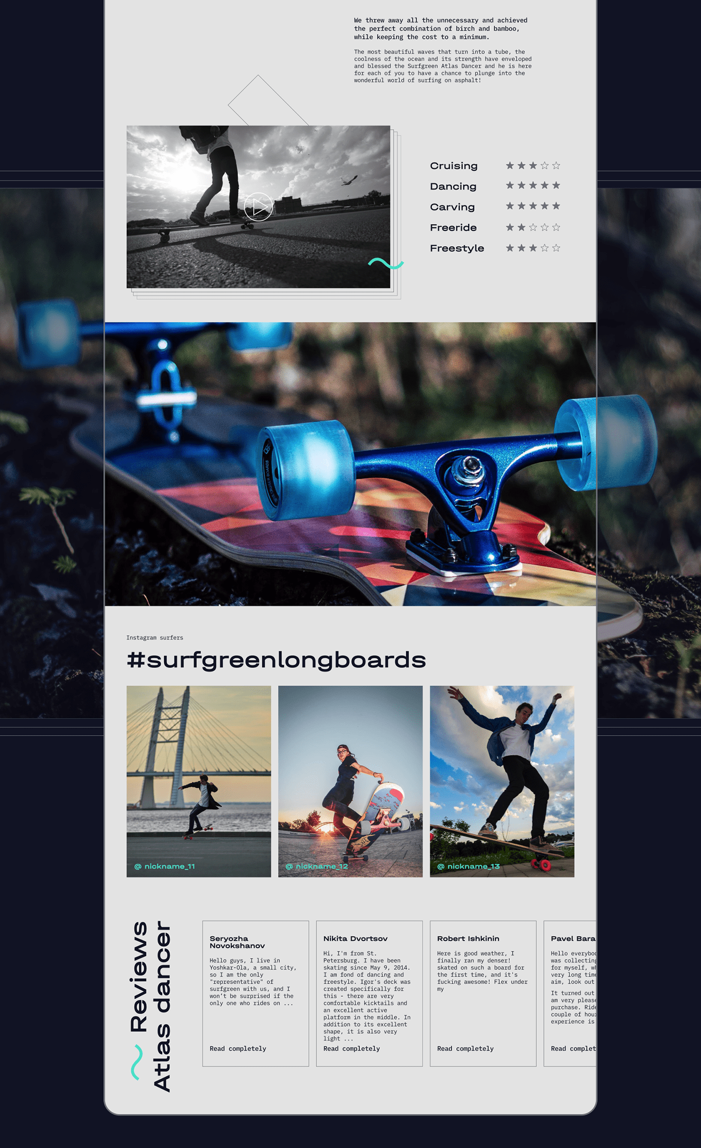 Ecommerce green line LONGBOARD manufacturing site UI/UX Web Design  Website skateboard