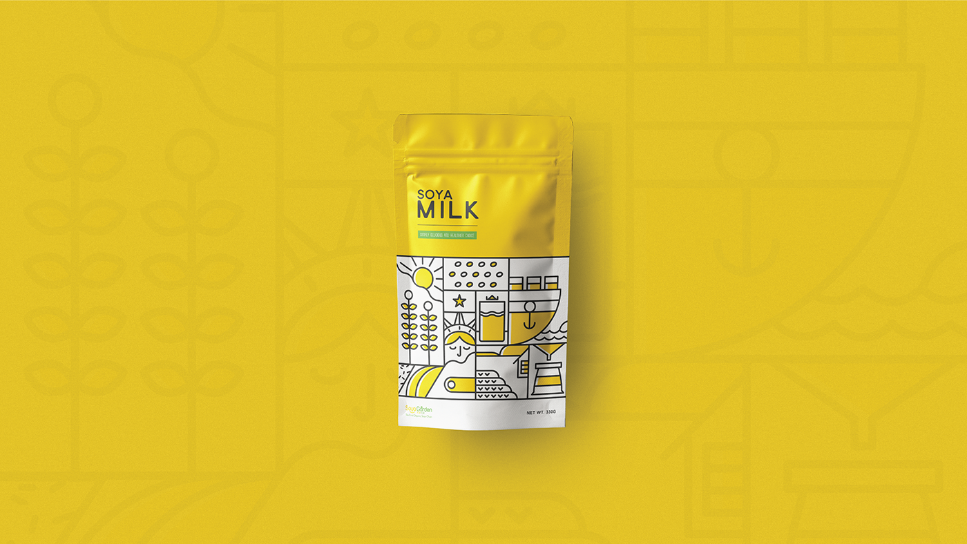 soybean Packaging ILLUSTRATION  branding  art direction  yellow green vietnam drink beverage