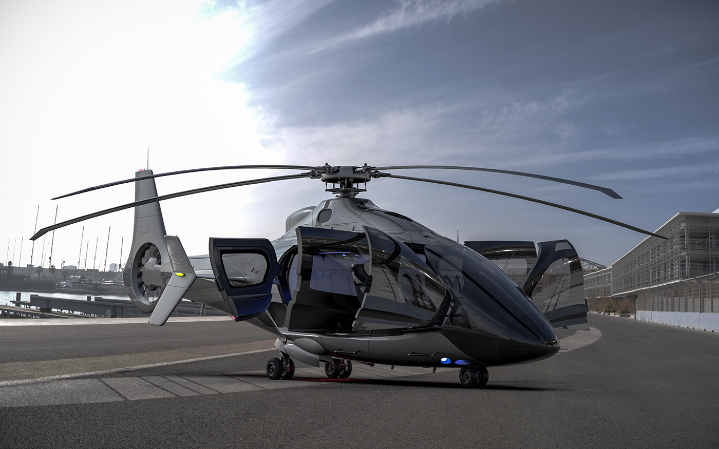aeronautical Aerospace CGI clean energy concept design futuristic helicopter industrial design  aviation